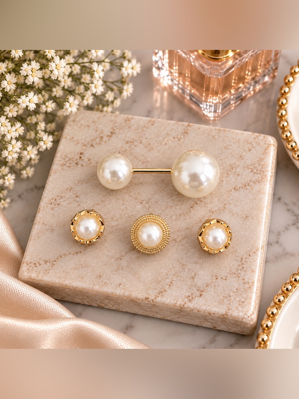 4pc Elegant Pearl Clothing Pin Set Cardigan Sweater Blouse Fasteners